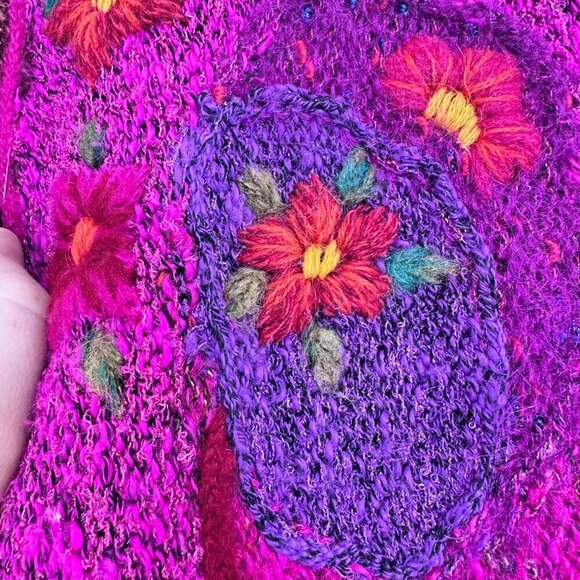 Vintage Embroidered Boho Art to Wear Mariea Kim‎ Pink Purple Sweater Women's L - Picture 10 of 12